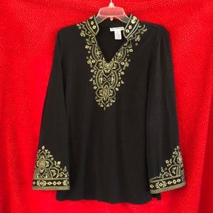 Black Tunic with Metallic Gold Accents - Medium